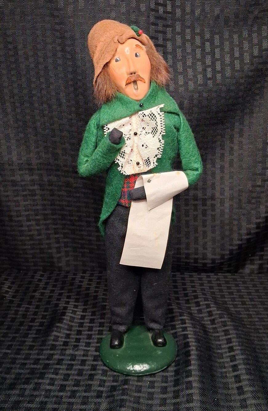 Vintage 1986 Byers' Choice Caroler Victorian Man in Green Coat with Sheet Music